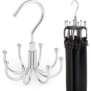 ZEDODIER Belt Hanger, 4 Pack Rotatable Belt Rack Closet Accessories Organizer, Maximum 24 Storage Capacity, Hanging Holder Storage Hook for Belt, Bra, Tank Top, Tie, Scarf, Purse, Silver