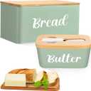 Hushee Metal Bread Box and Butter Dish with Bamboo Cutting Board Lid and Knife Bread Storage Container Breadbox for Kitchen Counter Butter Organizer for Kitchen Countertop Decoration(Sage Green)