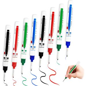8PCS Long Head Deep Hole Marker, 20mm Deep Long Nose Waterproof Hole Marker Pens, Quick Dry Colorful Carpenter Marker, Multi-purpose Deep Hole Marker Pens for Carpenters Builders Construction