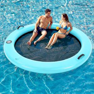 Danrelax 6' Round Inflatable Floating Dock, Sunchill Float Ring, Hammock Tanning Pool with 4in Woven Fabric, Manual Pump for 1-2 Min Quick Inflate/Deflate, Fits 2-8, Ideal for Lakes, Pools, Oceans