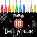 Liquid Chalk Markers (10 Pack) with Gold & Silver - Fine Tip Dry Erase Marker Pens for Blackboard, Windows, Chalkboard Signs, Bistro - 3mm Reversible Tip