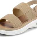 mysoft Women's Walking Sandals Comfortable Air Cushion Platform Elastic Ankle Strap Open Toe Ourdoor Summer Shoes (8.5 Wide, Khaki)