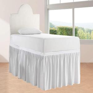 Dorm Bed Skirt - Ruffled, College Size, Extra Long - 42-Inch Tailored Drop - 100% Microfiber (White, Twin-XL/42 Drop)