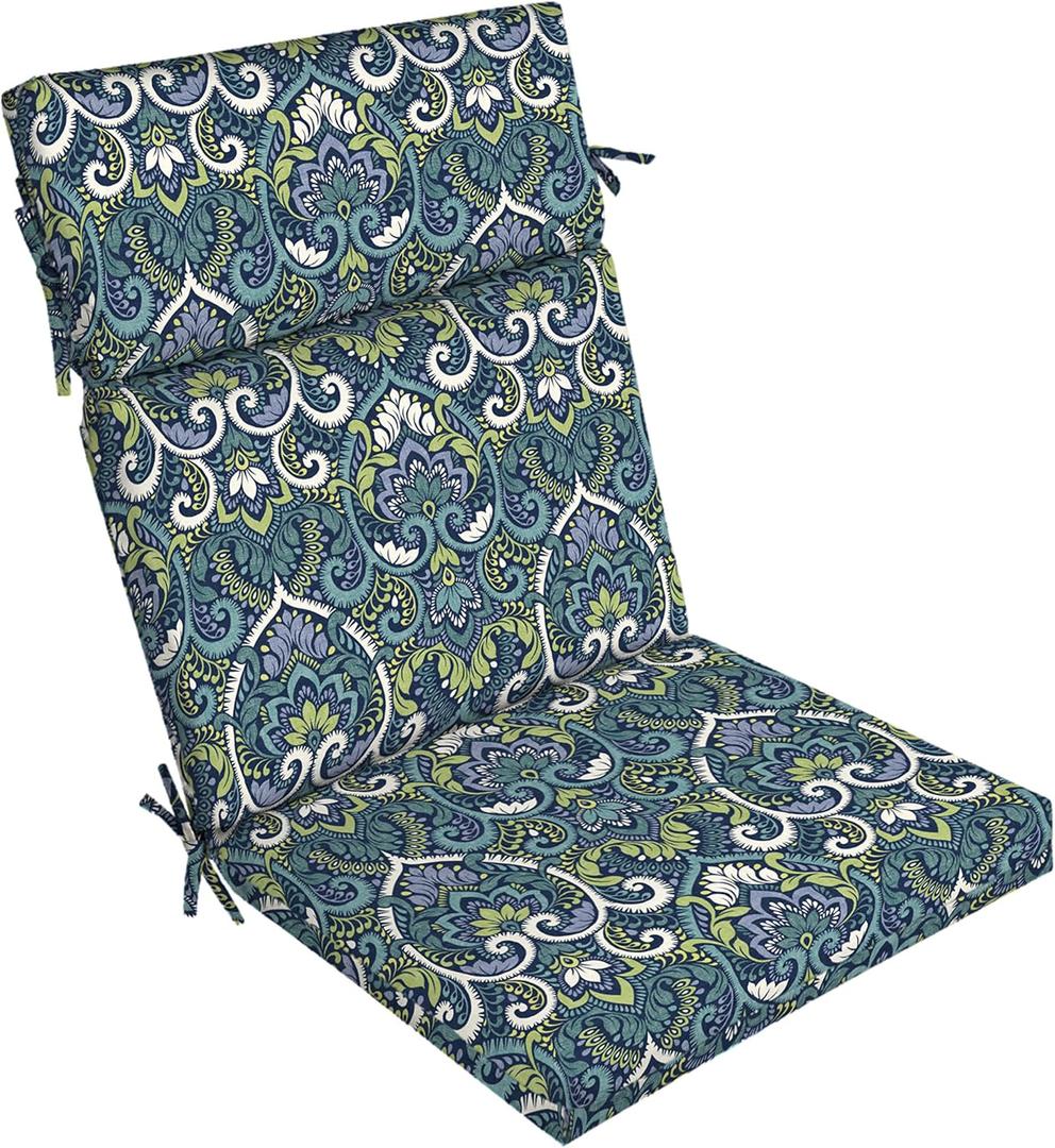 Arden Outdoor Chair Cushion, 21 x 20, Rain-Proof, Fade Resistant Sapphire Aurora Blue Damask