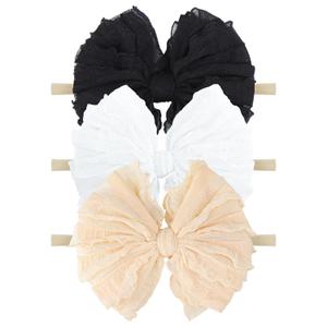 Baby Girl Headband with Bows, 3Pcs Nylon Hair Accessories for Infant, Toddler Girls, Black, White, Beige - HAIRBAND