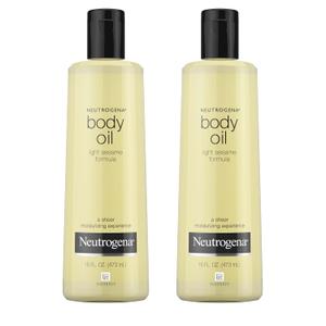 Neutrogena Body Oil Light Sesame Formula, Twin Pack of 16 fl oz, Radiant Glow Moisturizer for Dry Skin, Bath & Shower Oil For Smooth and Hydrated Skin