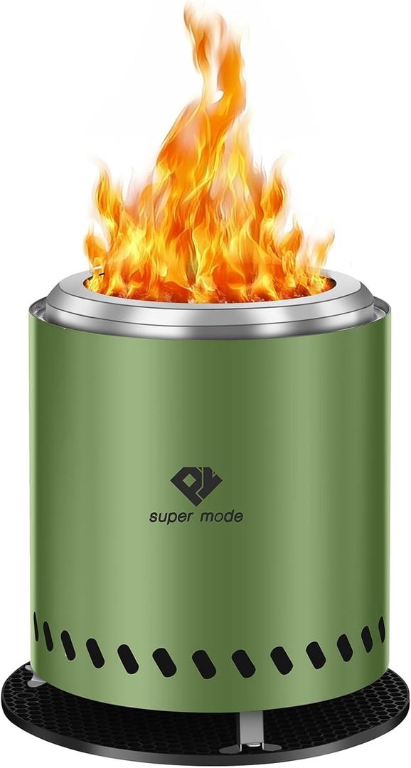 PY SUPER MODE Tabletop Fire Pit-8.7'' Firepits with Travel Bag, Outdoor Fire Pit with Stand, Portable Camping Firepit Stove | Fueled by Pellets or Wood | Green Stainless Steel