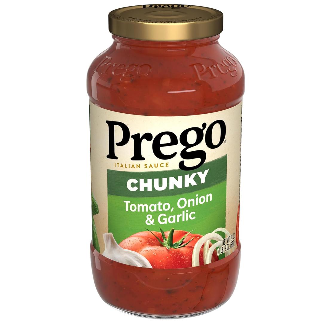 Prego Chunky Tomato with Garlic and Onion Pasta Sauce, 24 Oz Jar (EXP 11/25/26)