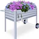 Galvanized Raised Garden Bed with Legs, Metal Raised Planter Box with Drainage Holes Outdoor Elevated Garden Bed on Wheels for Backyard, Patio, Balcony (Silver)