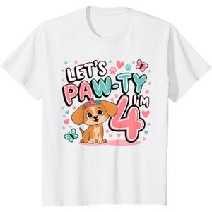 Let's Paw-ty 4th Birthday Girl Dog Puppy Lover T-Shirt, 3T