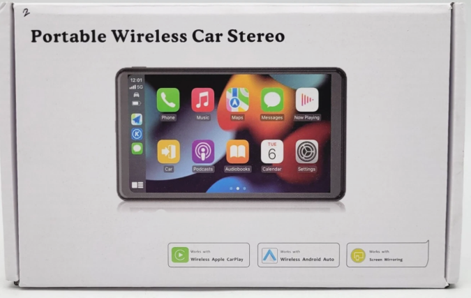 Portable Wireless Car Stereo With Screen Mirroring And Car Play - Black