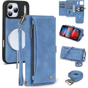 Wallet Case for iPhone 17 Pro Max with Card Holder/Crossbody Wallet/Strap,[RFID Blocking][Magnetic] PU Leather Phone Case for iPhone 17 Pro Max,6.9 in,Dream Sky Blue