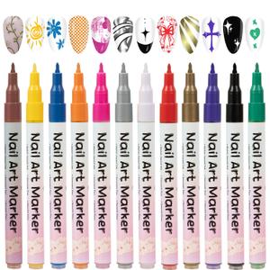 12 Colors Nail Art Pens Set, 3D 0.5MM Nail Polish Pens, DIY Nail Markers, Quick Drying Long Lasting Paint Graffiti Point Dotting Liner Pen Tools for Home & Salon