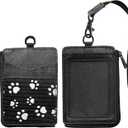 2-in-1 ID Badge Holder & Elastic Card Holder Wallet,Minimalist Men & Women Zip Card Holder Wallet with Neck Lanyard,3 Card Slots and 1 Side Zipper Pocket (Black-paw)