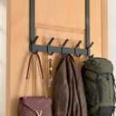 Long Over The Door Hooks Hanger with 15.75" Arms for Easier Access by Shorter, J16U, Perfectly Fits US Standard 1 3/4-inch Doors, Towel Rack Bathroom Organizer Holder, Rustproof, Black