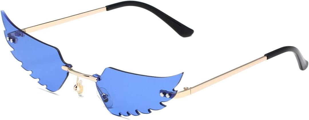 LASPOR Wing Shape Lens Rimless Sunglasses for Women Men Party Glasses (Dark Blue)