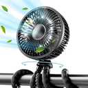 Gaiatop Baby Stroller Fan, 4000mAh Oscillating Mini Portable Fan with Light, 4 Speeds Battery Operated Small Handheld Desk Fan, 360° Rotate Flexible Tripod Clip On Fan for Car Seat Crib Travel Black