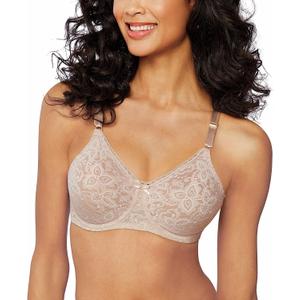 Bali Women's Underwire Lace Bra, Lace 'N Smooth Bras for Women, Stay-in-Place Straps, Full Coverage (Beige, 40DD)