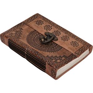 M&N Designs Vintage Leather Journal with Lock Closure, Hand-Made Paper, Traditional, Vegan, 7 x 5 Inches