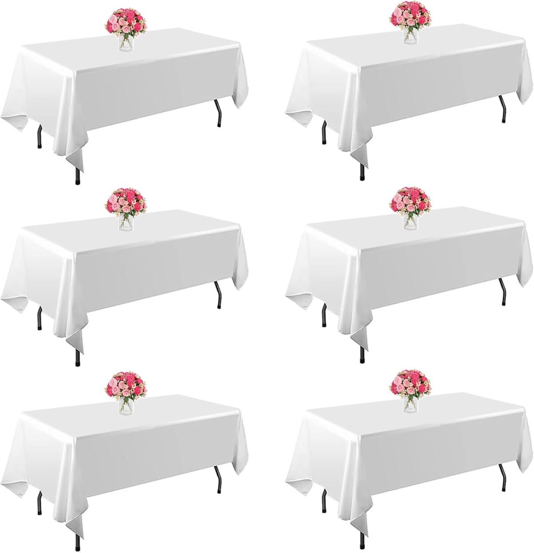 6 Pack White Table Cloth for Rectangle Tables,60x126 inch-Washable and Reusable Table Cloths for 8 Ft Rectangle Table,Polyester Fabric Table Cover for Party,Wedding,Buffet