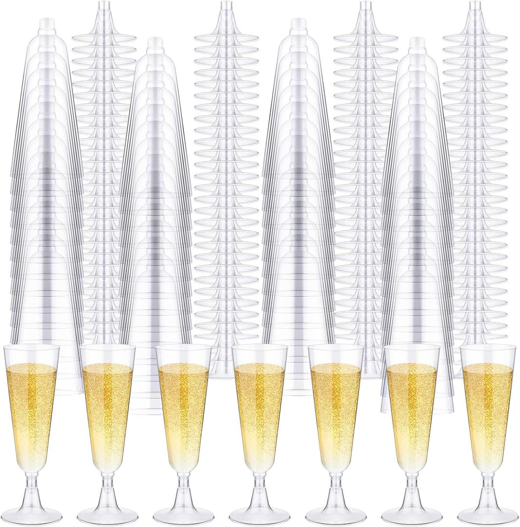 Nuenen 500 Pcs Plastic Champagne Flutes Bulk 5 oz Disposable Clear Champagne Glasses for Parties, Mimosa Bar, Events, Christmas, Wedding and Shower Party Supplies