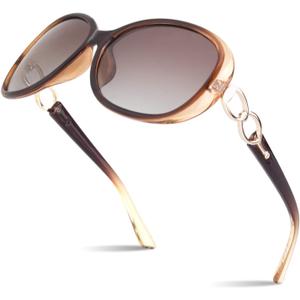 Sunier Sunglasses Womens Polarized Trendy Oversized Sun Glasses Fashion Ladies Shades 100% UV400 Protection S85 (A Clear Brown)