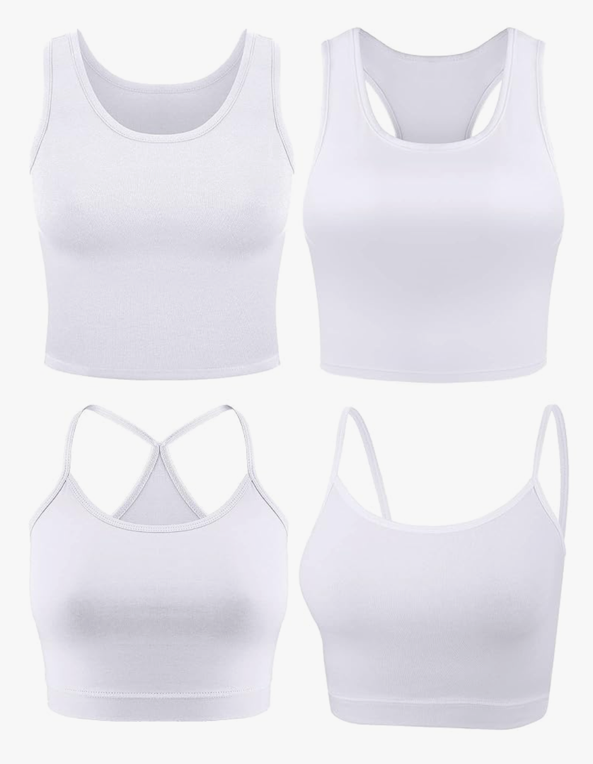 Boao 4 Pieces Crop Tops for Women, Basic Workout Tops Spaghetti Strap Tank Tops Sleeveless Racerback Cami for Sports Gym White M