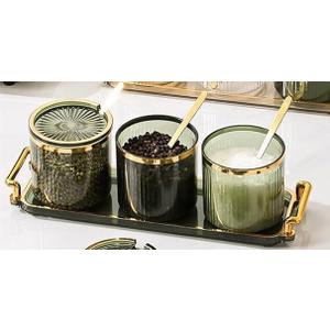 Acrylic Condiment Spice Jars, Condiment Spice Box With Lids and Spoons and Tray, Clear Plastic Condiment Canisters, Seasoning Box 3 Pack, Seasoning Box Set for Kitchen to Storage Salt, Paprika, Sugar