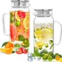 Set of 2 Glass Pitcher with Lid, 1200ml Leak Proof,Glass Water Jugs, BPA-Free,Microwave & Dishwasher Safe Pitcher,Sun & Iced Tea, Sangria,Cold Brew Coffee & More (1500ml)