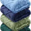 4 Pcs Fleece 30" x 40" 3D Fluffy Baby Blanket for Boys Nursery Little Girl Infant or Newborn Receiving Swaddling Blankets (Blue,Green)