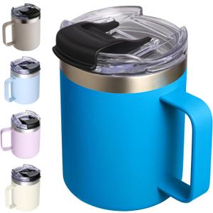 ALOUFEA 12oz Insulated Coffee Mug Cup with Handle, Stainless Steel Travel Coffee Mug with Flip Lid, Double Wall Vacuum Coffee Tumbler,Sky Blue