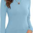 Women's Turtleneck Long Sleeve Shirts Slim Fitted Lightweight Base Layer Casual Tops (Blue, XXL)