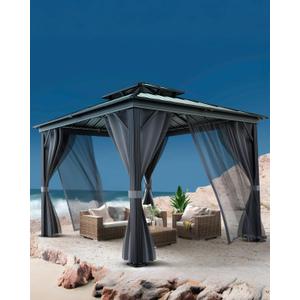 GarveeLife Outdoor Gazebo 8x8 Hardtop, Aluminum Frame Permanent Pavilion with Double Roof, Mosquito Netting & Privacy Curtains for Patio, Garden, Deck, Lawn and Backyard Parties (Gray)