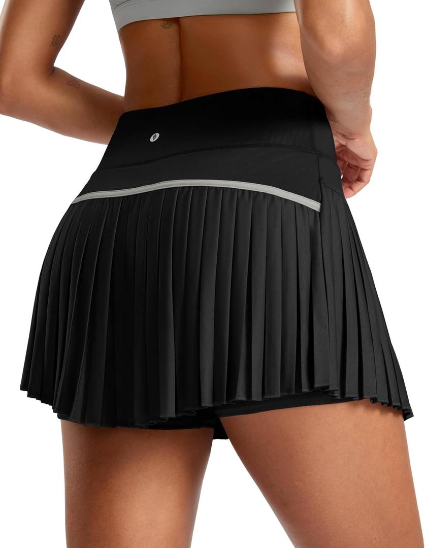 SANTINY Pleated Tennis Skirt for Women with Pockets High Waisted Athletic Golf Skorts with Shorts for Workout Pickleball (Blue, XL)