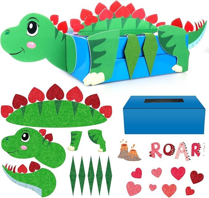Fjoron Valentines DIY Mailbox for Boys Girls Valentine's Day Dinosaur Card Box Mail Box Crafts School Classroom Gifts Exchange Valentines Party Favors Kits(Dinosaur Style)