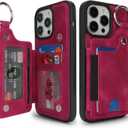 SailorTech Case for iPhone 12 Pro Max Phone Case with Keychain Ring Credit Card Holder for Women, for iPhone 12 Pro Max Leather Case Wallet with Kickstand Card Slots Fashionable Case for Men- Wine Red