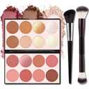 16 Color Contour Palette Makeup with 2 Brushes - Blush Highlighter Bronzer All-in-One Makeup Palette Contour Set - Face Cosmetics Gift, Holiday Beauty for Women (SET2)