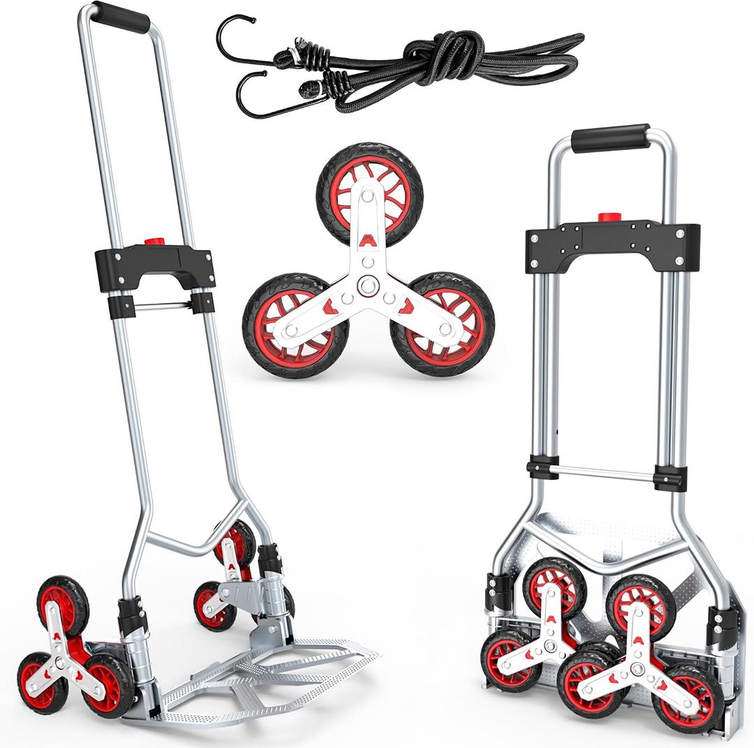 DIAMONDFORGE Stair Climbing Dolly, 220LBS Heavy Duty Stair Climbing Cart with Telescoping Handle, Portable Folding Aluminum Cart for Stairs, 6 Wheels & Rope for Home, Groceries