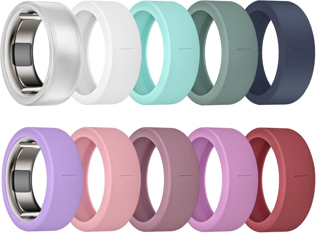10 Pack Ring Cover Compatible with Oura Ring Gen 4/Ceramic, Oura Ring Gen 3, Anti-Scratch Elastic Silicone Oura Ring Protector Case for Men Women Working Out Gym (10Collors-1, S (6/7/8/9/10))