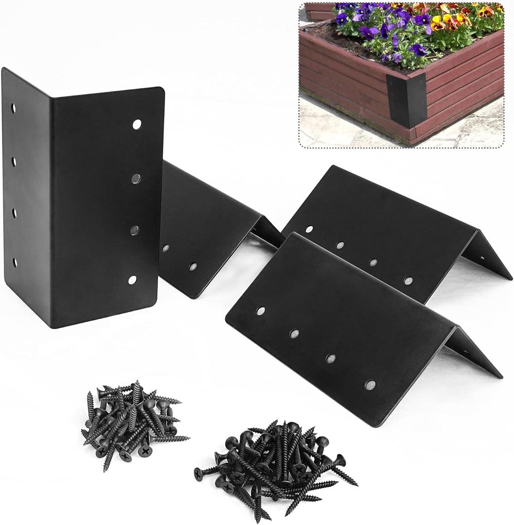 4 Pack Raised Garden Bed Corner Brackets, 3"x 3" x 6" Metal Corner Brackets for 9"-12" Garden Bed with Screws for Wood Frame, Flower or Vegetable Garden