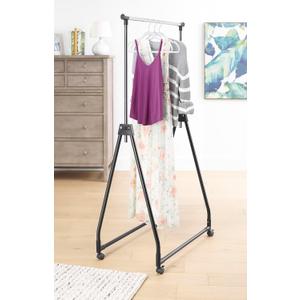 Whitmor Folding Garment Rack - Rolling Clothes Hanger - Adjustable Height - Black (22 x 34.75 x 66.25 inch - Black & Silver)