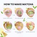 Pink Traditional Matcha Set Whisk and Bowl, 8 Pcs Matcha Making Kit Includes Ceramic Bowl with Spout, Bamboo Whisk, Holder, Scoop, Sifter, Tea Towel Cloth and Mat-Ceremonial Matcha Starter Kit Gift