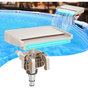Hanaoyo LED Pool Fountain Waterfall for Above Ground Pools, 7 Different Lighting Colors, Smooth Flowing Pool Waterfall Relaxing Cascade for Outdoor Decor, Adjustable Width Fits Various Frames