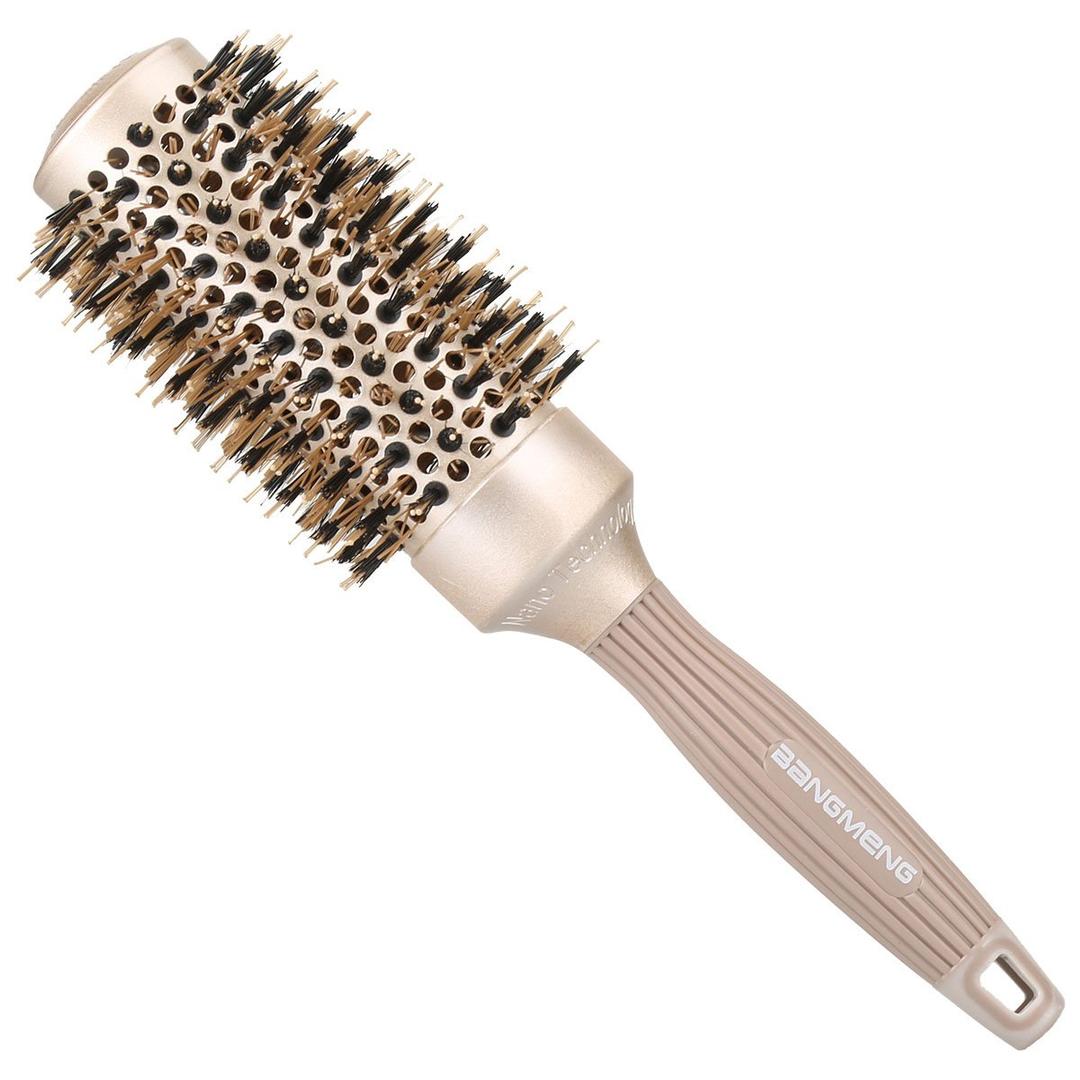 Round Brush Blow Out with Boar Bristles, Nano Thermal Ceramic Ionic Round Hair Brush for Women Blow Drying, Enhance Texture for Styling (1.75 Inch Barrel, 2.9 Inch with Bristle)