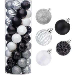 45Pcs 6cm Christmas Glitter Ball Ornaments, Shatterproof Plastic Xmas Tree Decorations for Holidays, Weddings, Parties - Black, White, Silver