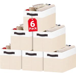 6 Pack Large Toy Box Chest, Collapsible Sturdy Toy Storage Organizer Bins Baskets for Kids, Boys, Girls, Nursery, Playroom, Shelf Baskets for Lego Puzzle Balls, Game Organizer (14L*10W*9.5H) (White with Beige) 6 Pack Large Toy Box Chest, Collapsible Sturdy Toy Storage Organizer Bins Baskets for Kids, Boys, Girls, Nursery, Playroom, Shelf Baskets for Lego Puzzle Balls, Game Organizer (14L*10W*9.5H) (White with Beige)