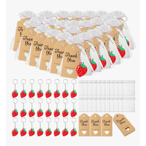 Strawberry Keychains with Thank You Tags Gift Bag for Baby Shower Party Guest Friend