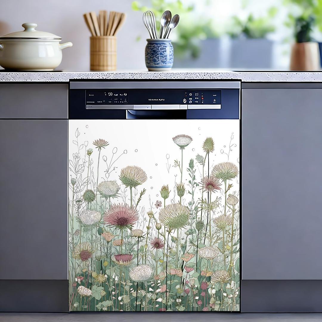 Floral Dishwasher Cover Magnet, Interesting Patterns Dishwasher Magnets Decorative Cover Removable Easy-Clean Dishwasher Door Wrapfor 2325.5 inches