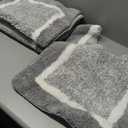 Pauwer Bathroom Rug Set 3 Piece, Non-Slip Absorbent Bath Mats, Microfiber Soft, Absorbent Plush Shaggy Carpets Includes U-Shaped Toilet Mat for Bath Floor, Shower, Light Grey