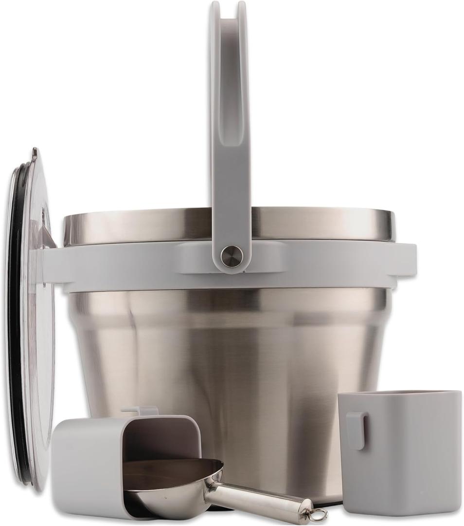 Large Insulated Ice Bucket with Lid Stainless Steel Ice Bucket and Scoop Ice Buckets for Parties, Bars Ice Bucket with Lid and Scoop Outdoor Ice Bucket, Champagne (Natural Stainless)